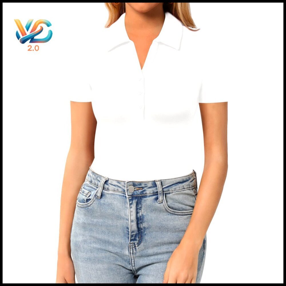 Short Sleeve V Neck Button Down Collared Fitted Shirt Slim Fit